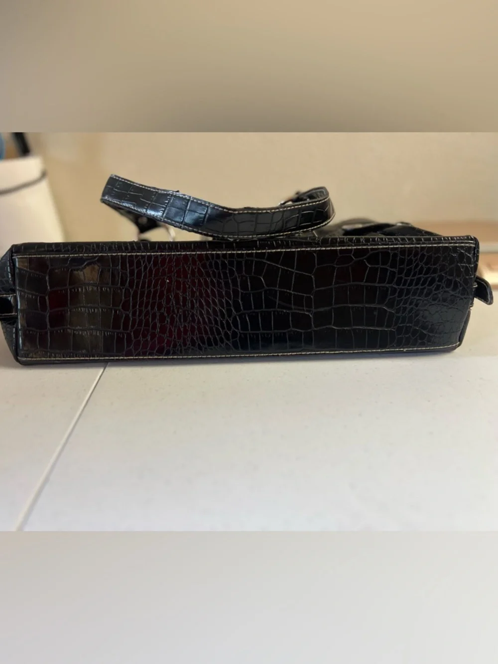 Vintage Worthington black crocodile-embossed Rectangle purse tote bag Y2K - Picture 10 of 12